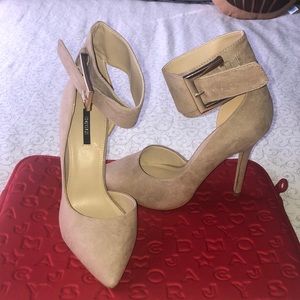 Faux suede nude heels